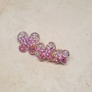 Pink crystal butterfly gem hair barrette clip prom pageant sweet 16 jewelry